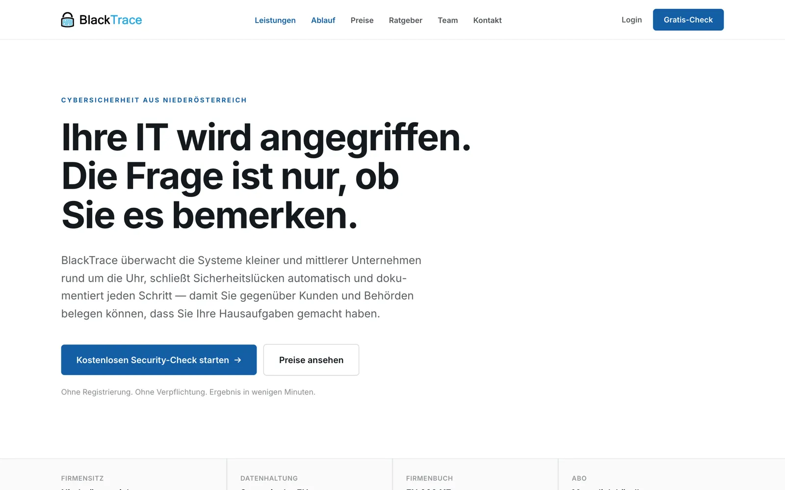 Startseite von blacktrace.at