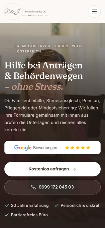formularservice.at auf dem Handy